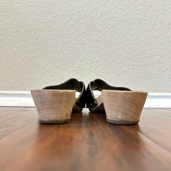 BOSABO Studded Wooden Slide Sandals in Black Calfhair Leather FRANCE MADE - Picture 7 of 12